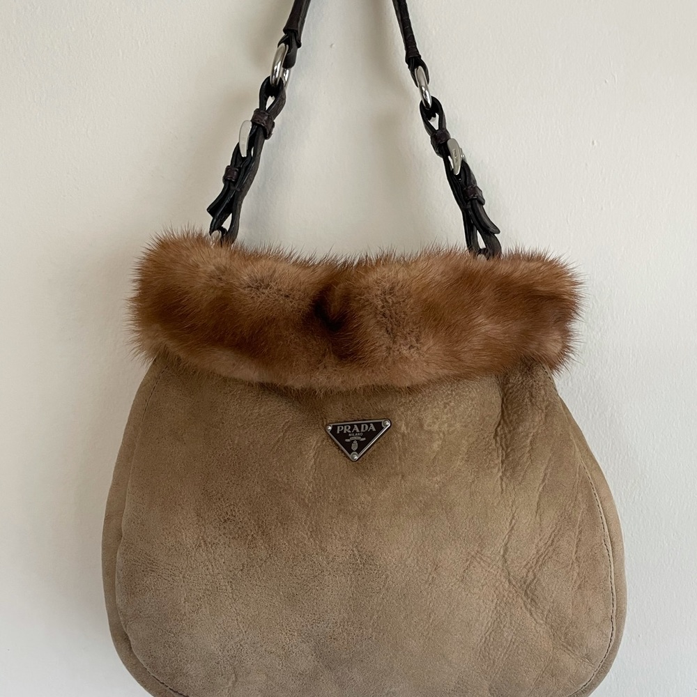 Prada Montone Visone Brown Mink Fur Shearling Hobo